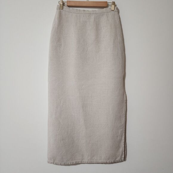 Eileen Fisher Womens 100% Linen Maxi Skirt Beige Side-Slit Unlined Size S - Picture 1 of 10